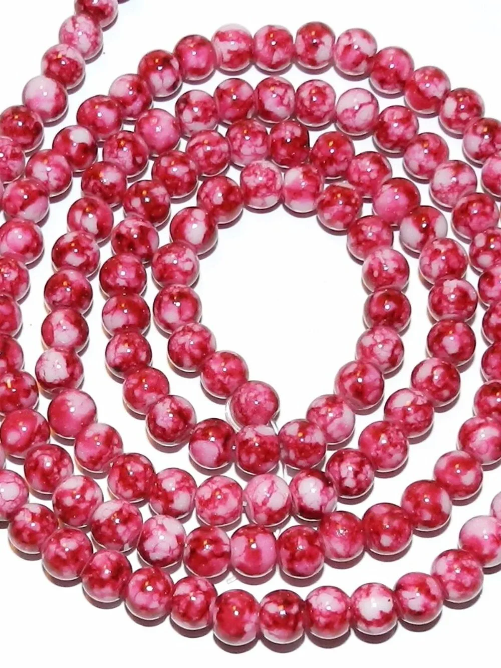 Light Pink with Red Marbled Baked Varnish 6mm Round Glass Beads 32